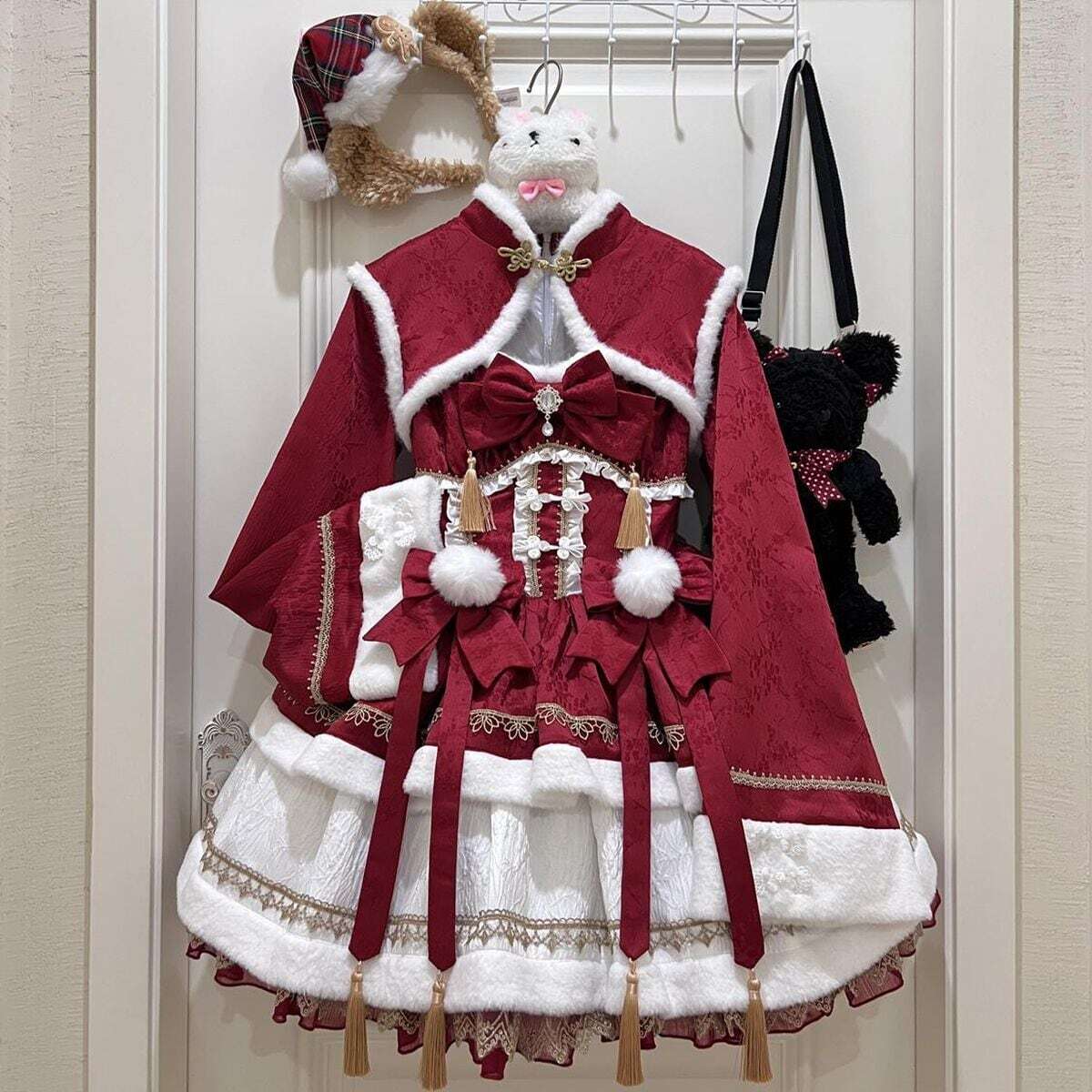 中華ロリィタ】冬ロリータ クリスマス風フルセットアップ｜ケープ付き