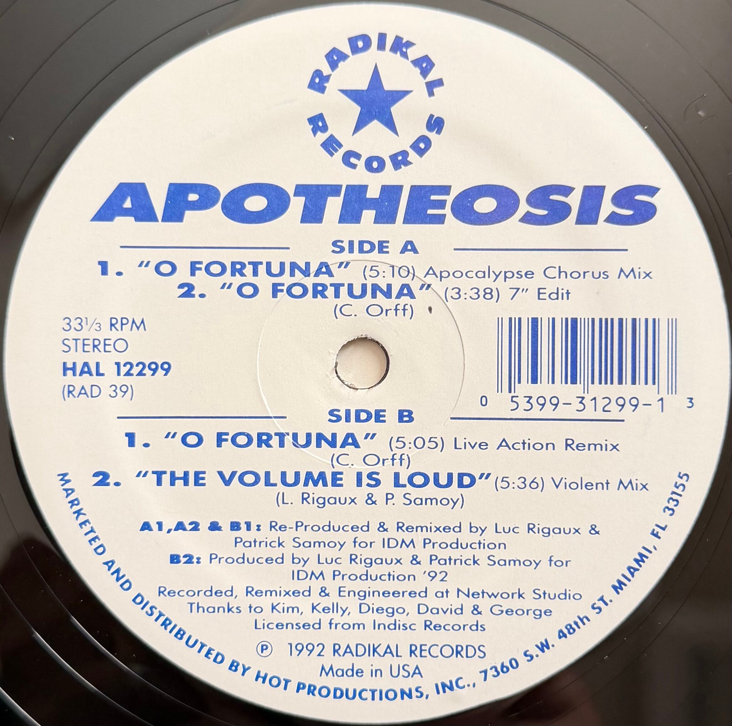 1992] Apotheosis – O Fortuna [Radikal Records] | ビークルレコード