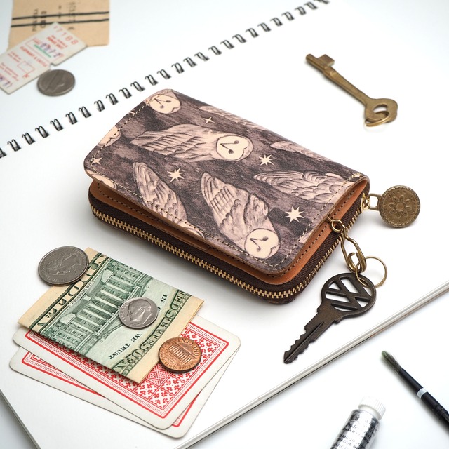 Key Wallet [Mini Wallet + Key Case] (Holy Owl) Genuine Leather Compact