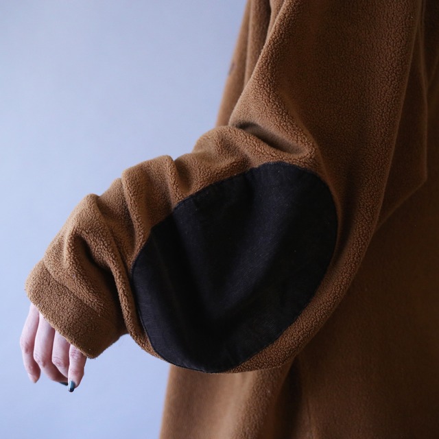 XXL over silhouette elbow patch design half-zip high-neck fleece pullover