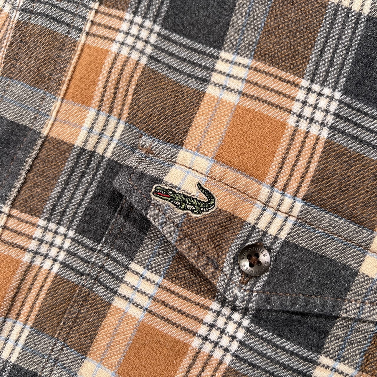 Crocodile クロコダイル ホリゾンタルカラー チェック 長袖 ネルシャツ サイズ LL /メンズ/ブラウンベージュ系×グレー