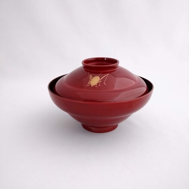 輪島塗 皆朱金蒔絵 茶筅形 吉祥結び紋 蓋付吸い物椀 5客 揃え