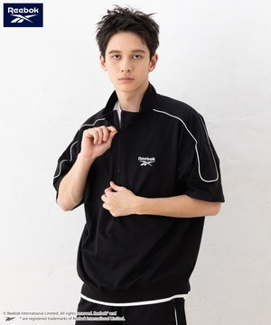 【EC別注】【Reebok リーボック】ブランド ロゴ ワンポイント 刺繍 ハーフジップ 半袖 プルオーバー スウェット トレーナー