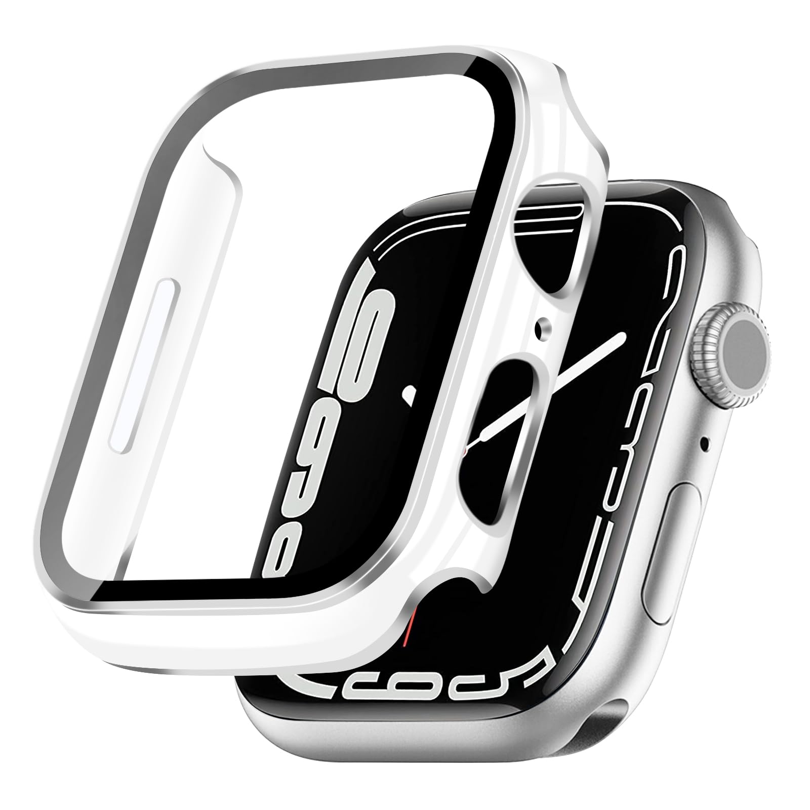 【努力特価】対応 Apple Watch ケース Series 11/10/9/8/7/SE3/SE2/SE/6/5/4/3/2/1 Ultra 3/2/1 アップルウォッチ カバー PC素材 メッキ加工 Apple Watch カバー 全面保護 二重構造 アップルウォッチ ケース ガラスフィルム 一体型 高耐久 高透過率 装着簡?(40mm光沢のホワイト+シルバー)