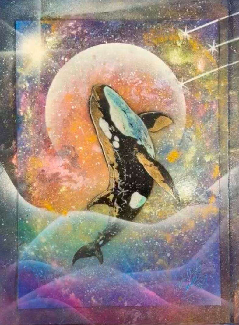 スプレーアート原画シャチ額付きWSM