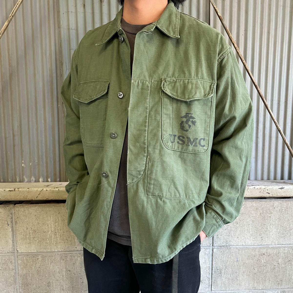 50〜60年代 米軍実品 USMC P-58 比翼 ユーティリティシャツ メンズXL 