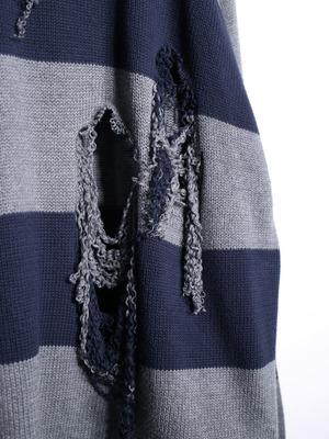 REMAKE / clash bolo × zip XXL over silhouette border knit
