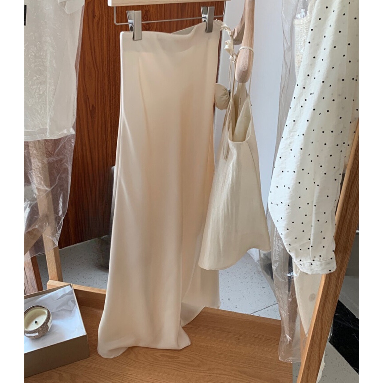 サテン フレア ロングスカート 10076