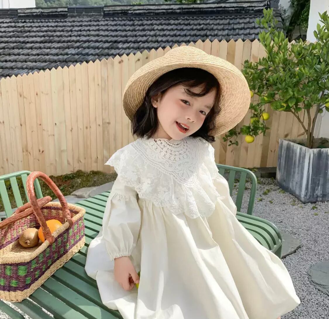 ホワイトレース襟ワンピース》》》》海外子供服 2021ss 春夏 キッズ ガール プチプラ