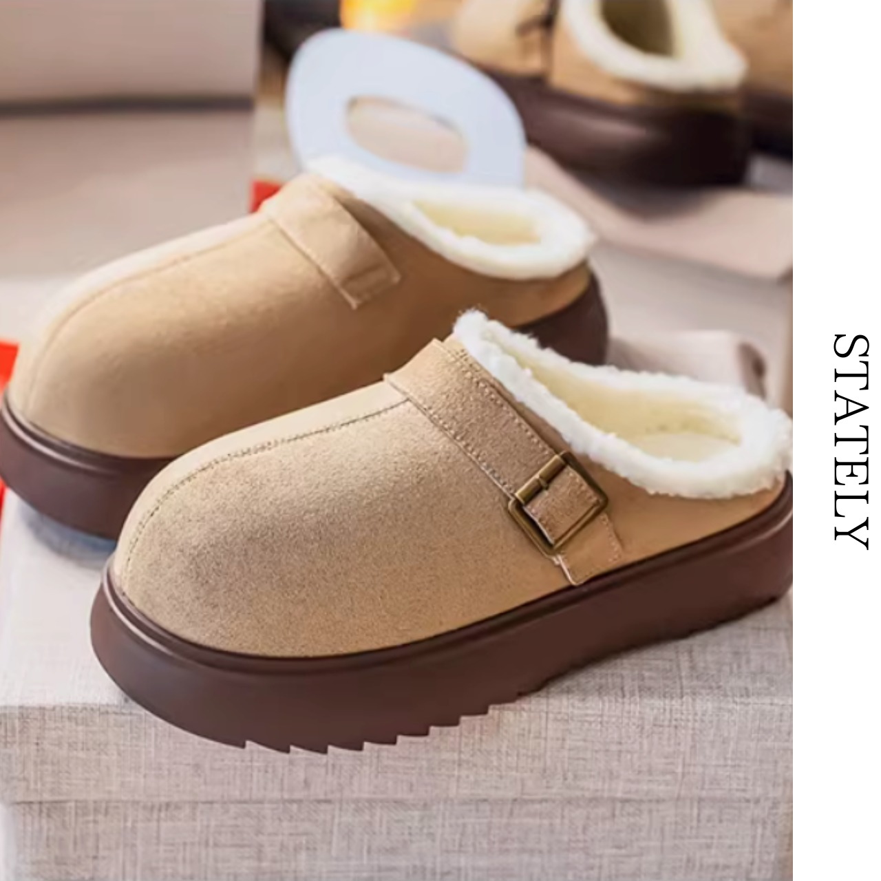 Buckle Fur Mouton Slipper/3color_S02・画像6