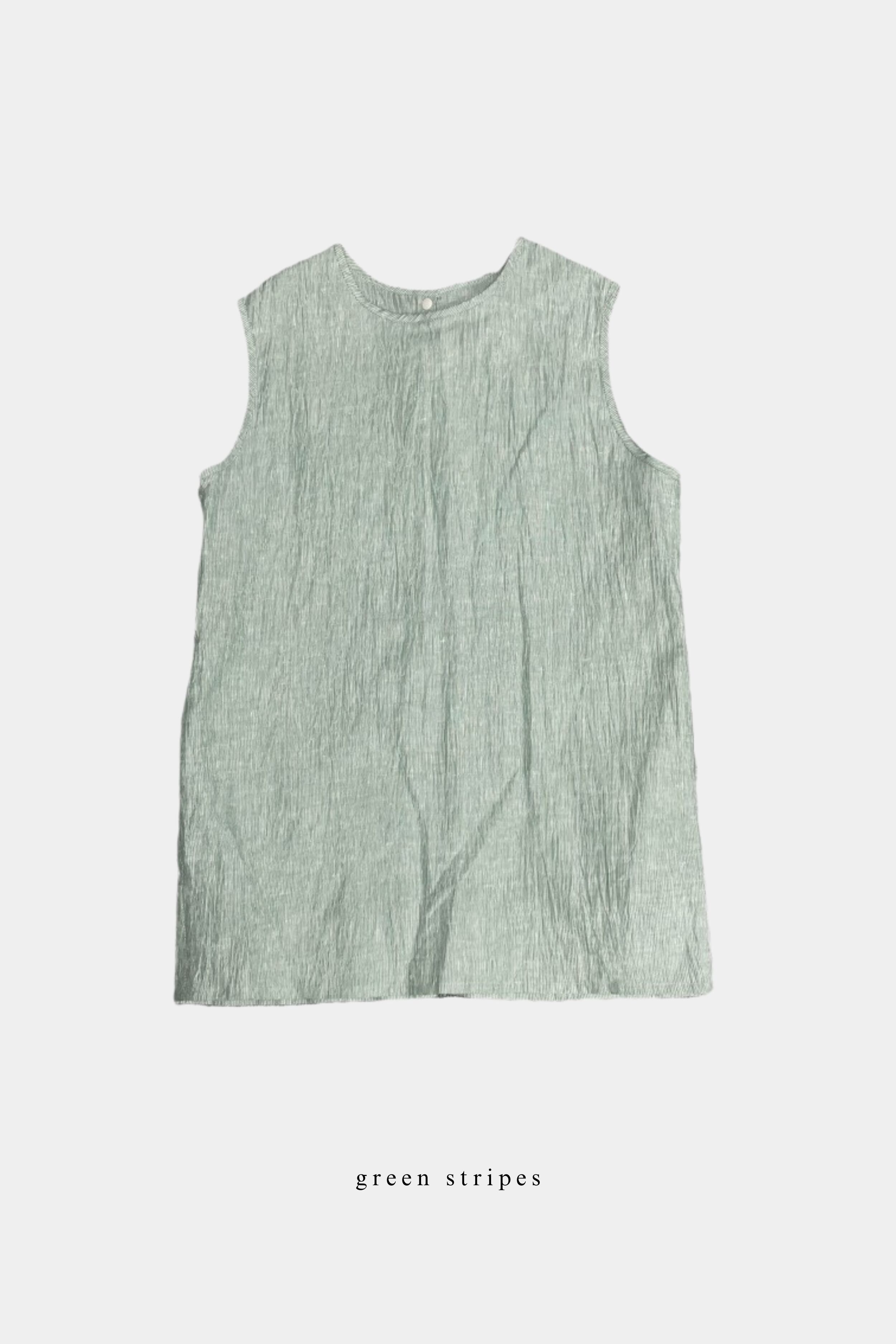 〈 MOUN TEN. 25SS 〉 linen blend nosleeve tunic "チュニック" / green stripes / 0(150-160)