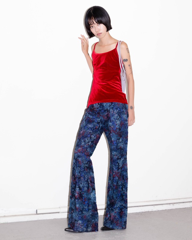 1970s floral jacquard flare trousers