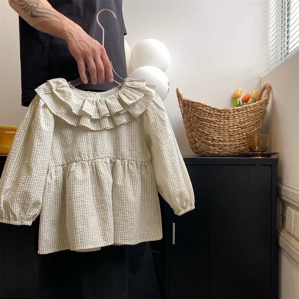 【取寄】2段フリルのビックカラーがかわいいストライプトップス