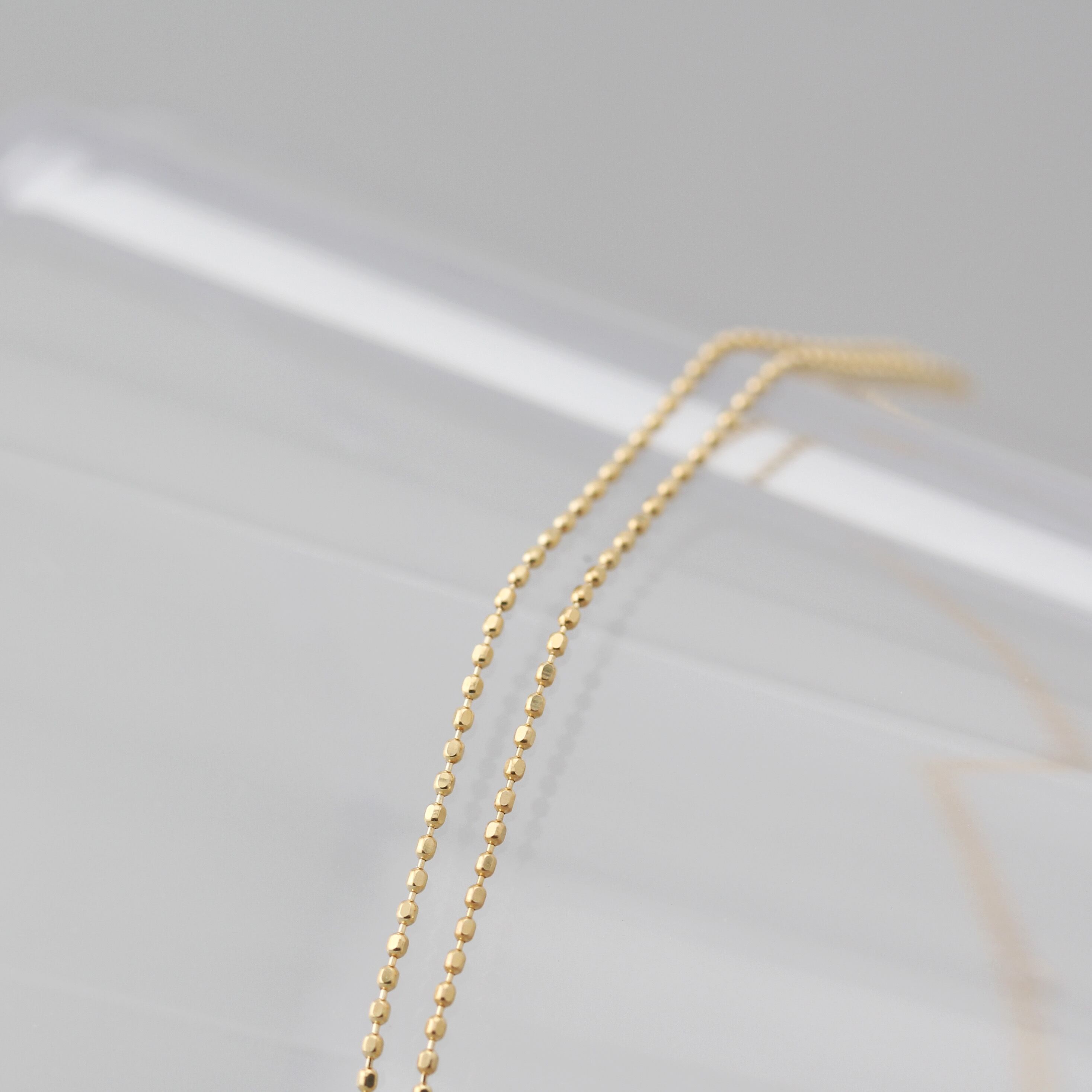 美品♡アガット K10 カットボールチェーンネックレス YG 40㎝ K10 イエローゴールド カットボールチェーンネックレス 40cm No.214