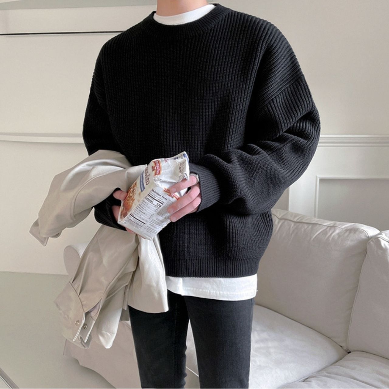 サイドスリットラウンドネックニット　MT0080384