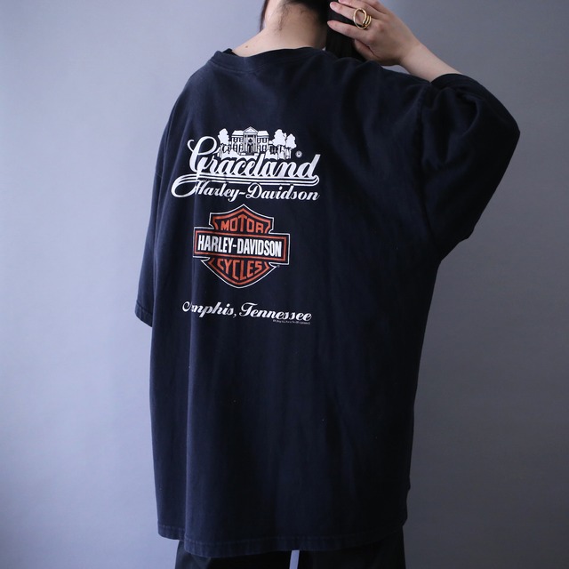 "HARLEY-DAVIDSON" front and back good printed over silhouette h/s tee