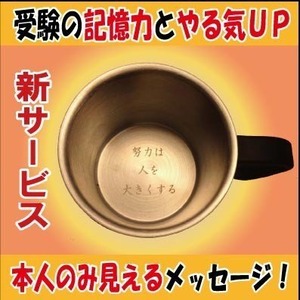 受験生応援・勉強対策・合格祈願グッズ・成績ＵＰココアカップ（やる気ＵＰメッセージ入りステンレス２重マグカップ）