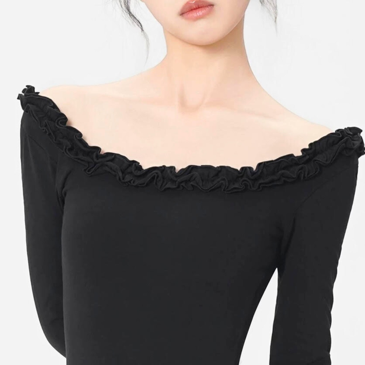 【即納】フリルトリミング レオタード ブルームパンツセット ブラック (M) L1376