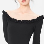 【即納】フリルトリミング レオタード ブルームパンツセット ブラック (M) L1376