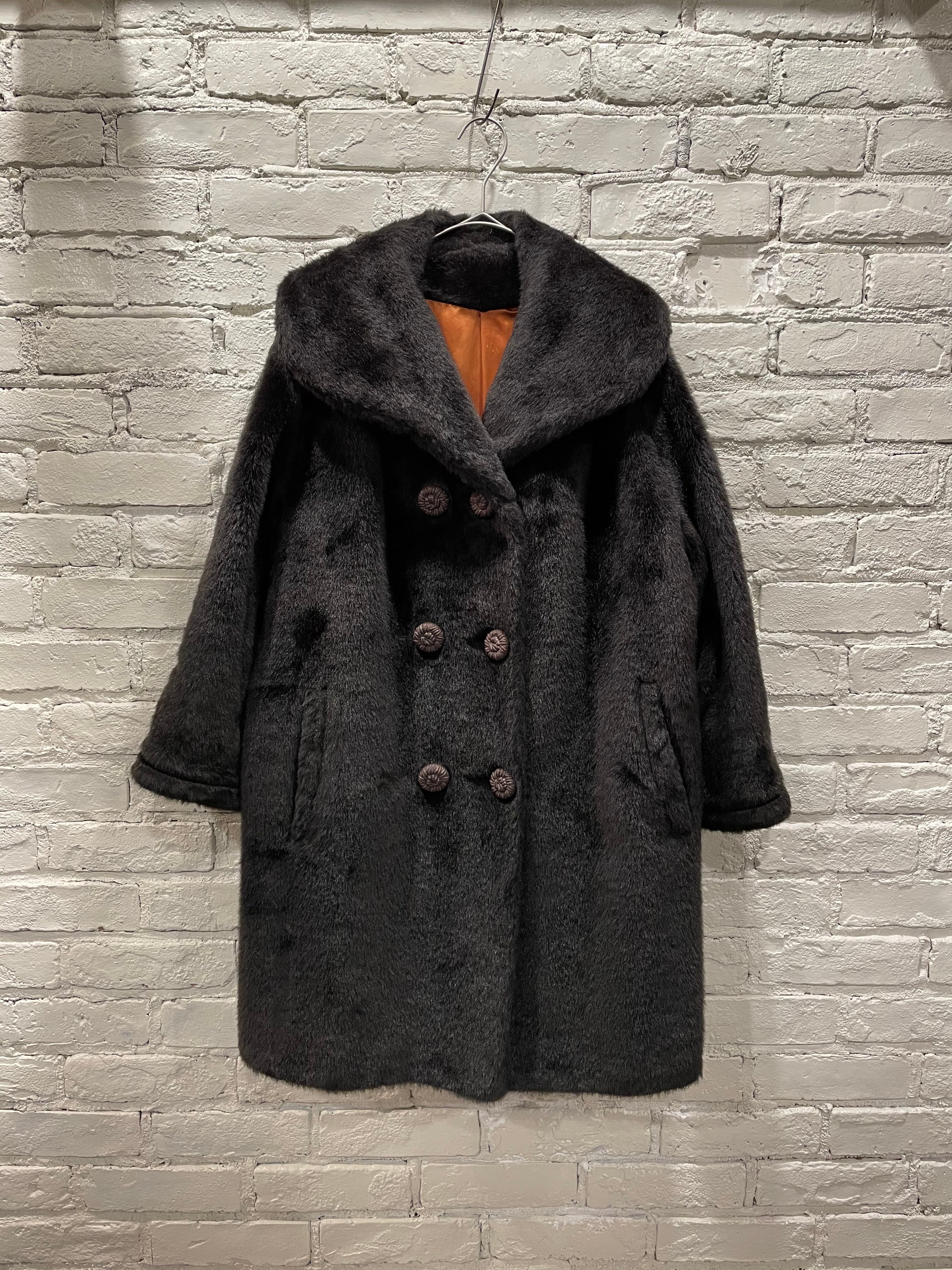 ファーコート フェイクファー 黒 ブラウン カラー切り替え ビンテージ  