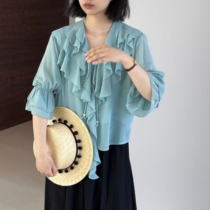 Front ribbon ruffle blouse & camisole set ◇2colors 1933