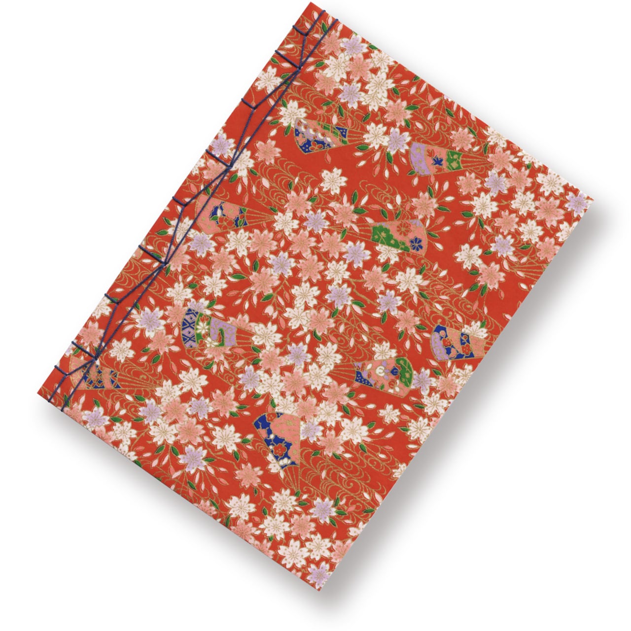 琉球桜15sen葉書に85SEN別納朱色押捺 桜に扇 —Red background with cherry blossoms, fans and golden waves