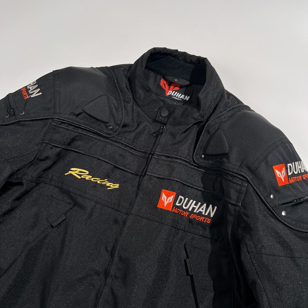 DUHAN ドゥーハン キルティングライナー付 プロテクター入り ライディング ジャケット サイズ L /ブラック系 バイクウェア モータースポーツ