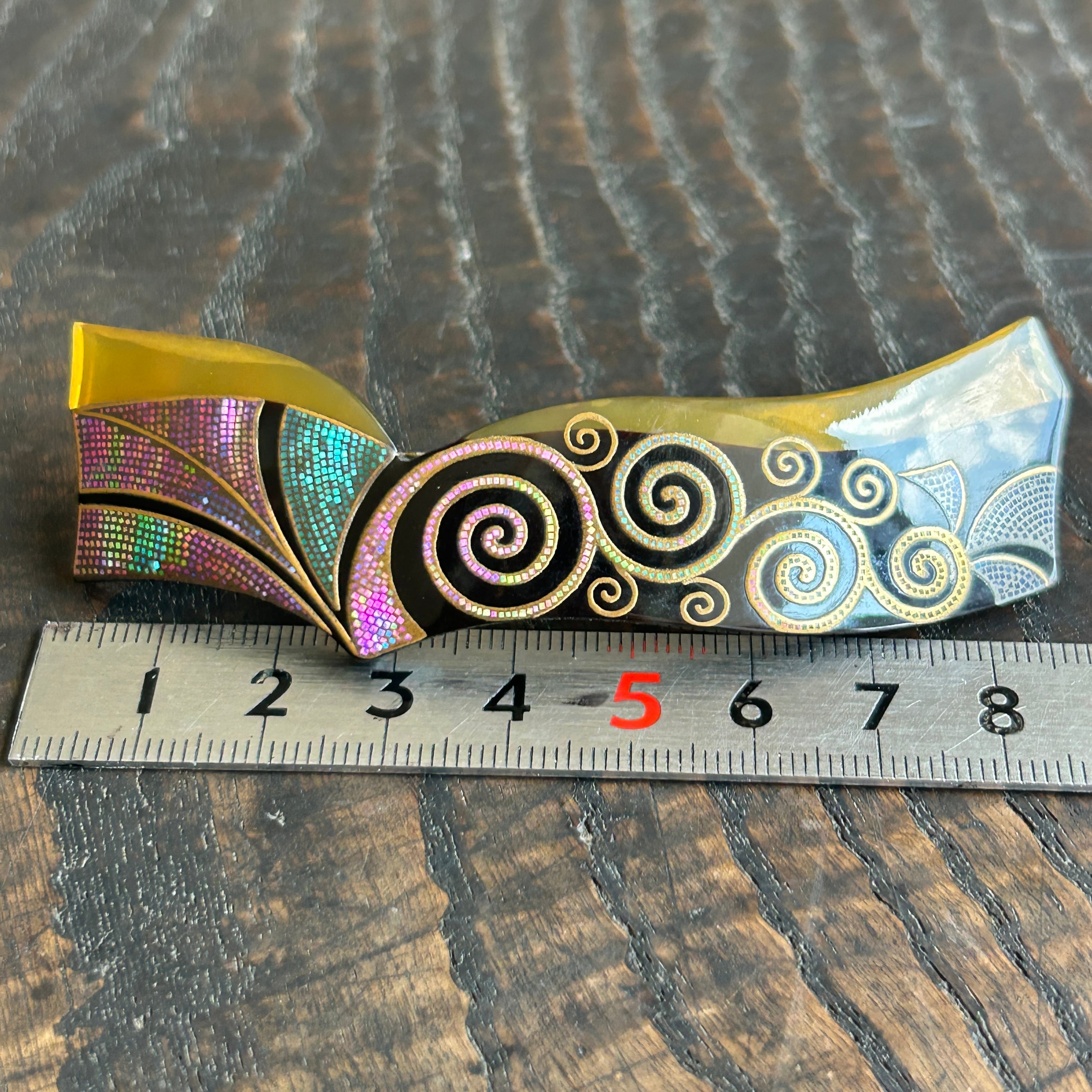 アンティーク本鼈甲に蒔絵　クリムトみたいに絢爛な髪留め