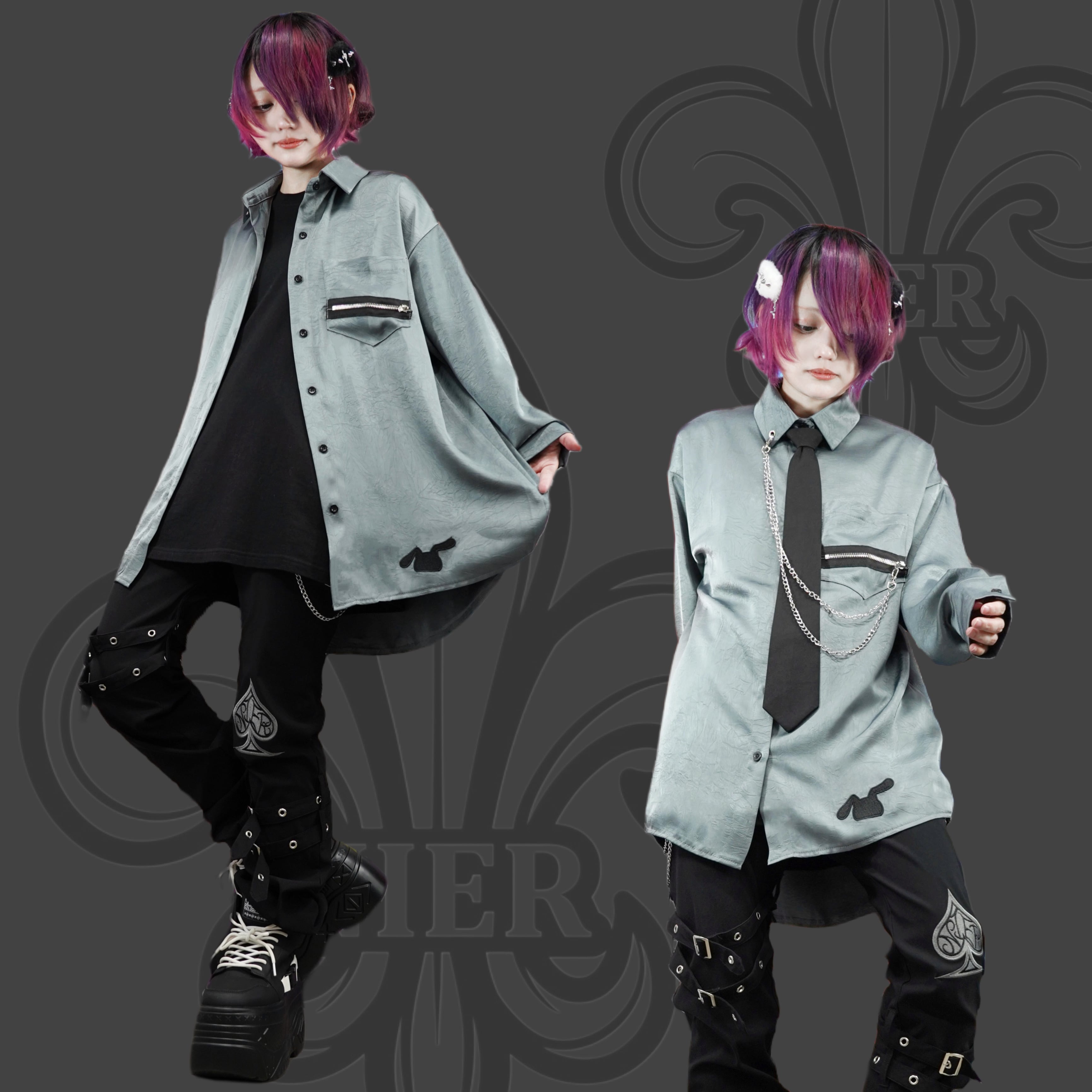 WRINKLE ZIP×CHAIN SHIRT【SMOKY COLOR】 | NIER CLOTHING