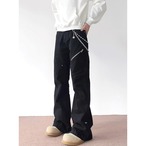 Zip Detail Wide Leg Baggy Pants ◇2color H0883
