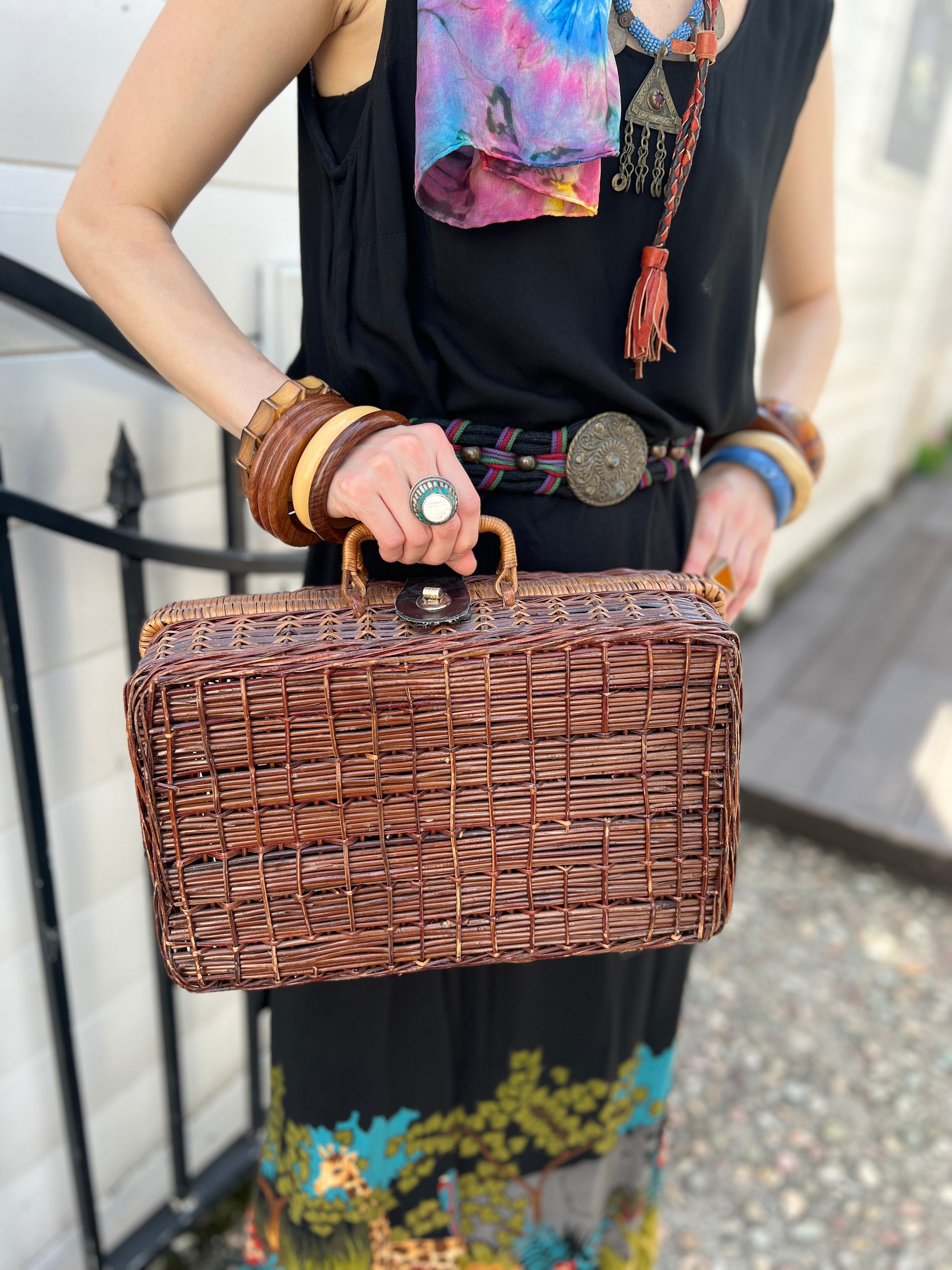 Vintage brown rattan × leather bag ( ヴィンテージ ブラウン