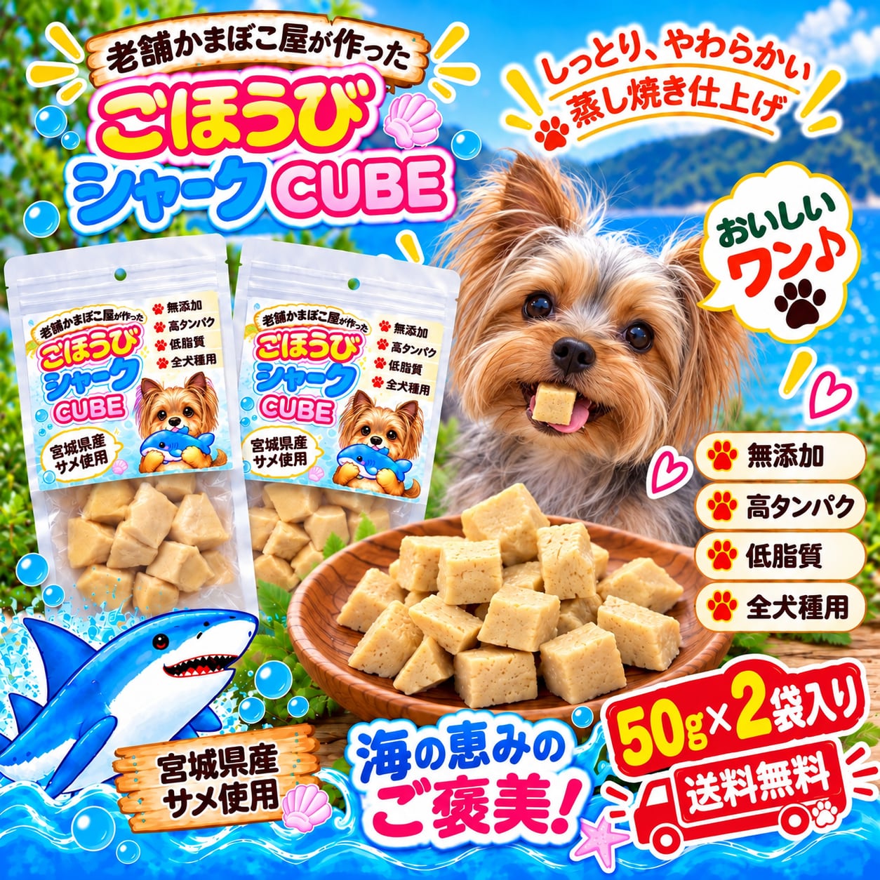 老舗かまぼこ屋が作った ご褒美シャークCUBE 50g×2袋