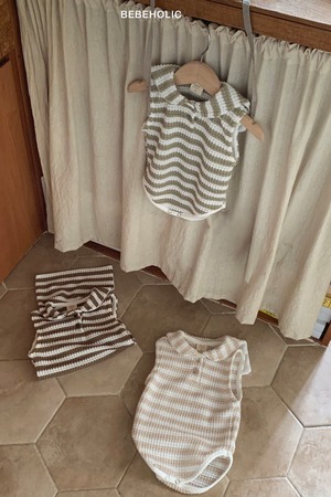 【bebeholic】ストライプセーラースーツ ブラウン（55~85cm）