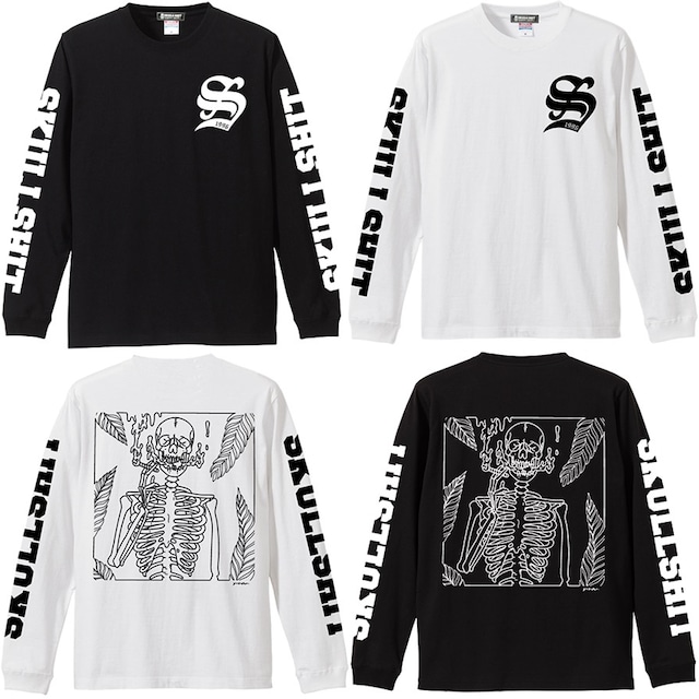 SKULLSHIT / スカルシット「S Logo Long Sleeve T-sh」長袖Ｔシャツ ロンＴ 袖プリント バックプリント Yuzuru Namiki 黒 白 ブラック ホワイト ドクロ メンズ レディース ROCK PUNK ロック パンク バンド フェス 骸骨祭り ギフトラッピング無料 ステージ衣装 Rogia