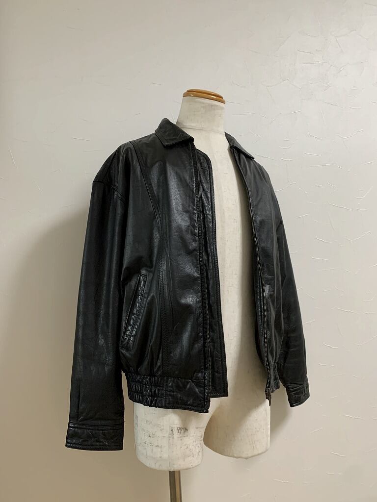 1980~90's Solid Color Leather Zip-Up Jacket