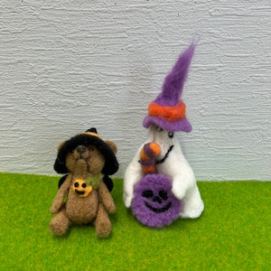 ハロウィンおばけ×くま　羊毛フェルト　置物