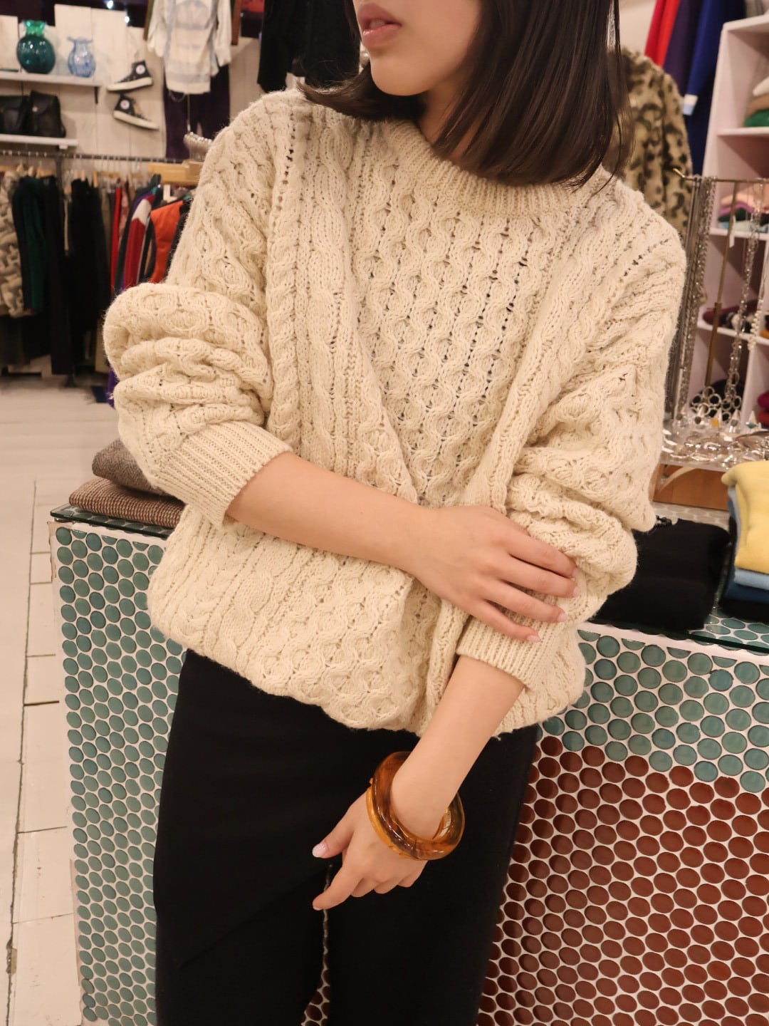70s〜 fisherman crew neck knit【1954】