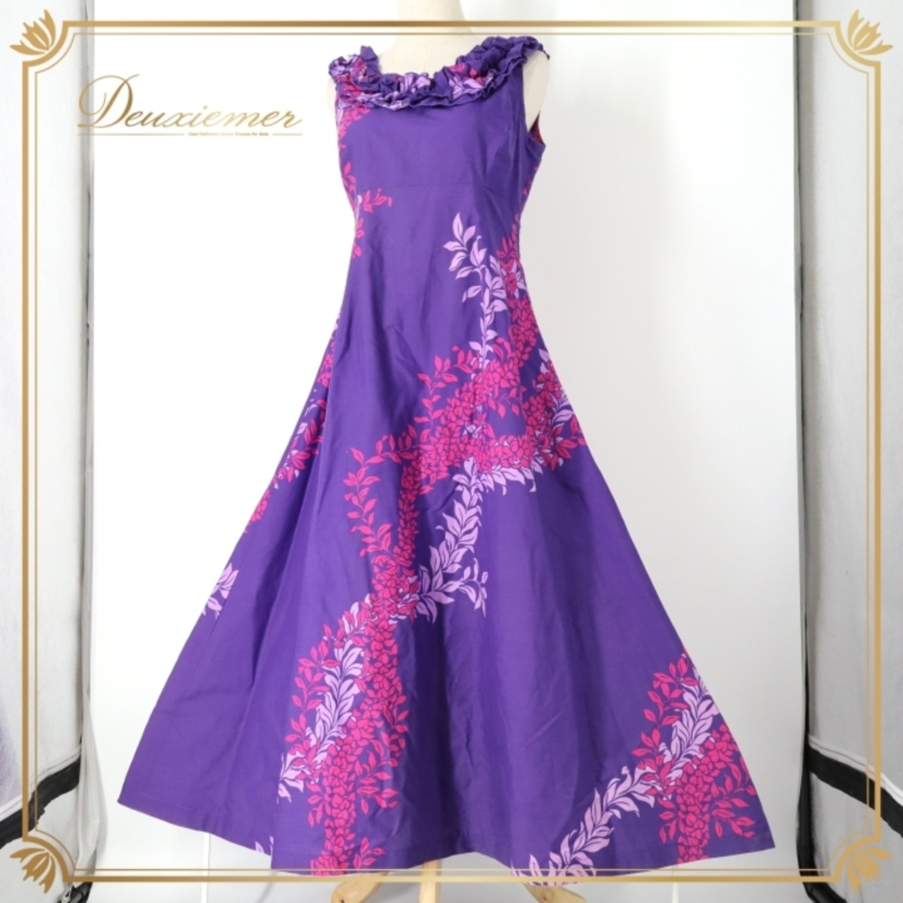 フラダンス 衣装 ワンピース ドレス パープル系 ハワイアンプリント アロハ フラ ダンス レッスン 練習 ノースリーブ フレアスカート フリル 華やか 鮮やか かわいい おしゃれ 上品 大人っぽい ピンク系 紫 ピンク 花柄 植物柄 フラダンス衣装 ハワイアン ドレス パーティー 夏祭り 大人用 レディース お出かけ 発表会 着心地 リゾートエレガント 刺繍 おしゃれ着 柄物 ビビッドカラー