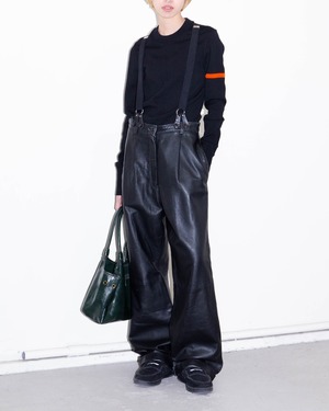 1990s Lew magram - leather wide trousers w/suspenders