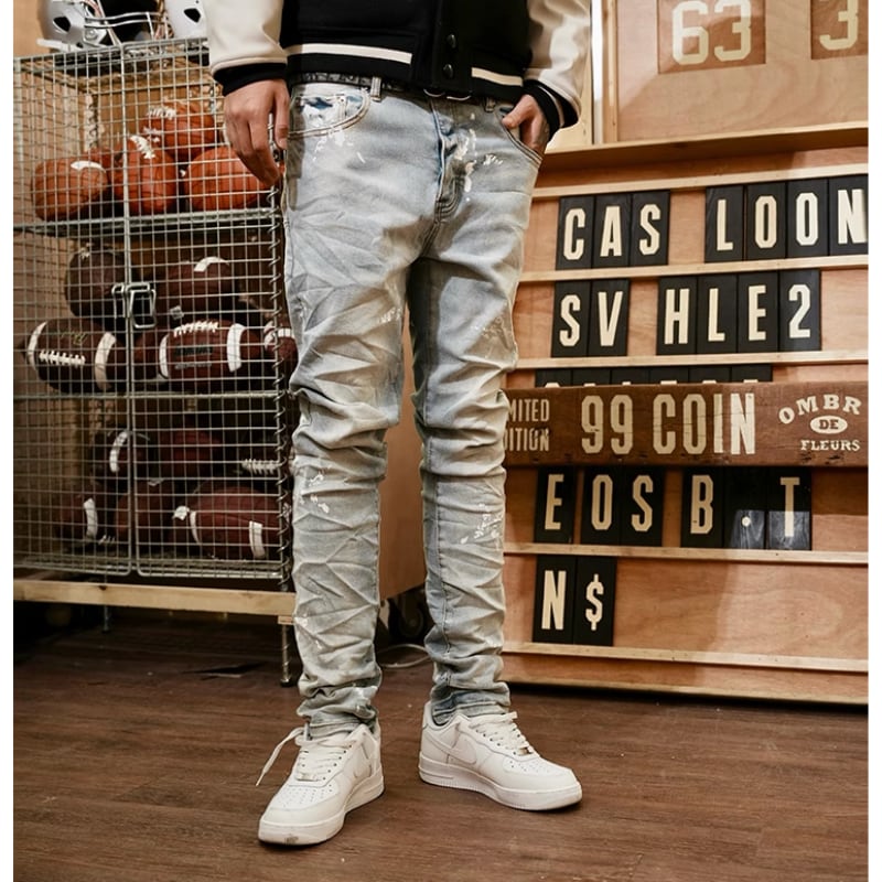 drip スキニーデニム UK Drip ダメージデニム スリムフィット メンズ 