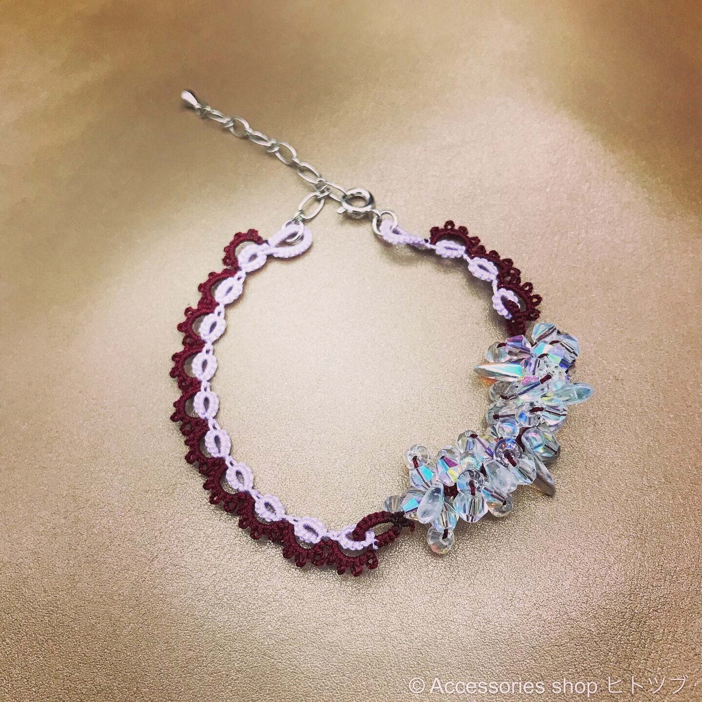 0178:ガラスビーズ×ボルドー 秋色ブレスレット