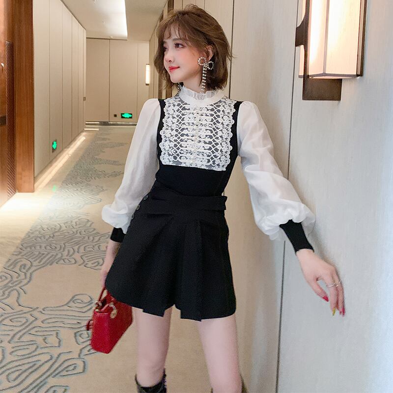 レースカラービーズ スリーブトップス ウィンター ランタンスリーブ 冬物 ステッチ MIUCO94308888406