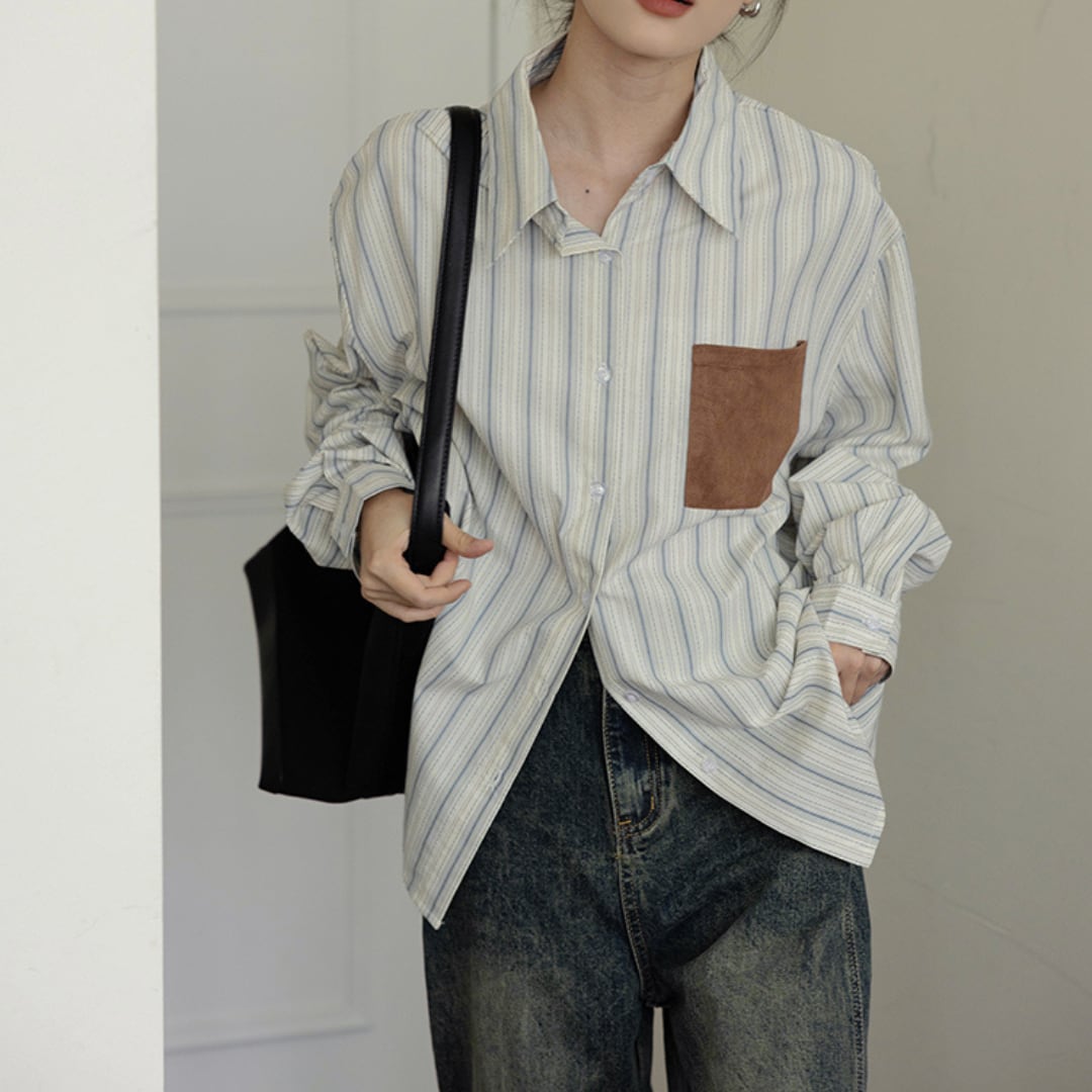 loose casual long sleeved stripe top