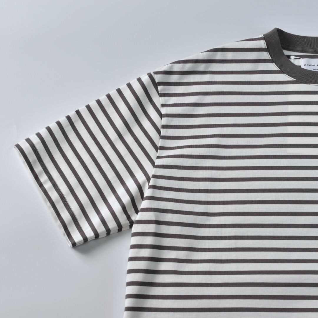 Manual Alphabet マニュアルアルファベット ファンクショナルPRDボーダーワイドTシャツ・ホワイトxダークグレイ【メンズ】