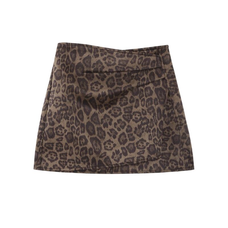 suede-look leopard print high-waisted a-line mini skirt la1407