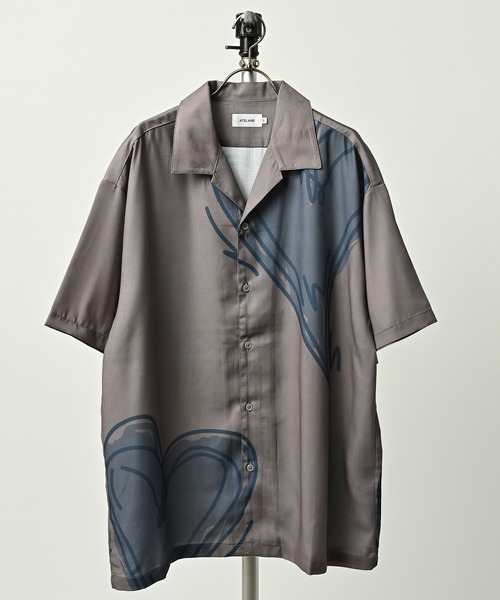 ATELANE BIG HEART Print short-sleeved Open Shirt (GRG) 26A-15052