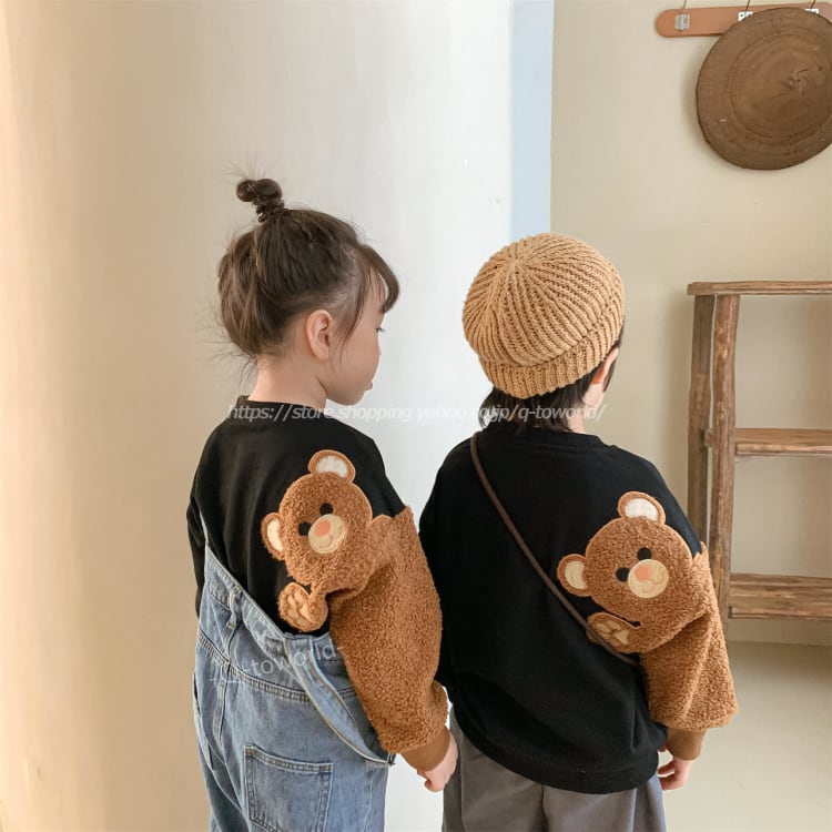 80 130 トップス トレーナー クマ腕 可愛い ベアー 長袖 韓国版 男の子 女の子 韓国子供服 子供服 キッズ Q Toworld キュートワールド 子供服