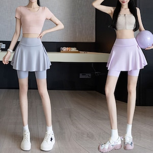 【送料無料】 ショートパンツ スカート付き ヨガパンツ レディース 春夏 韓国 スポーツ ヨガ ダンス フィットネス ジム ジョギング 運動 ストレッチ ポケット付き 大人可愛い 大人女子