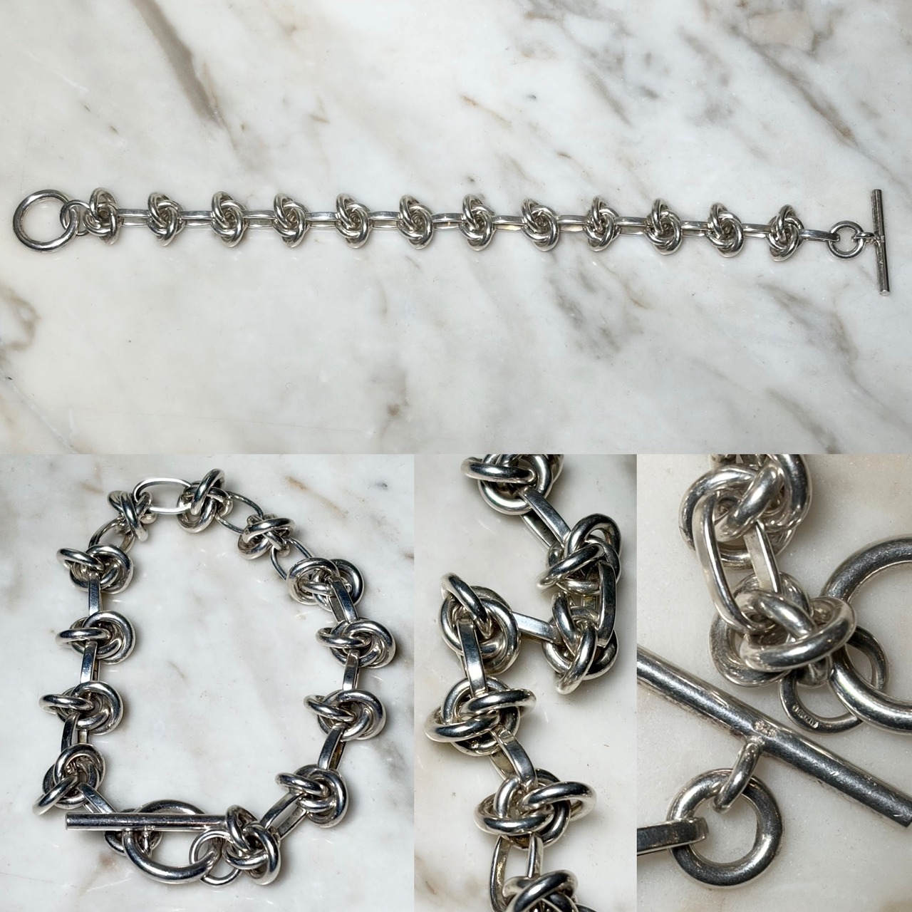 vintage silver circle & oval link chain toggle bracelet