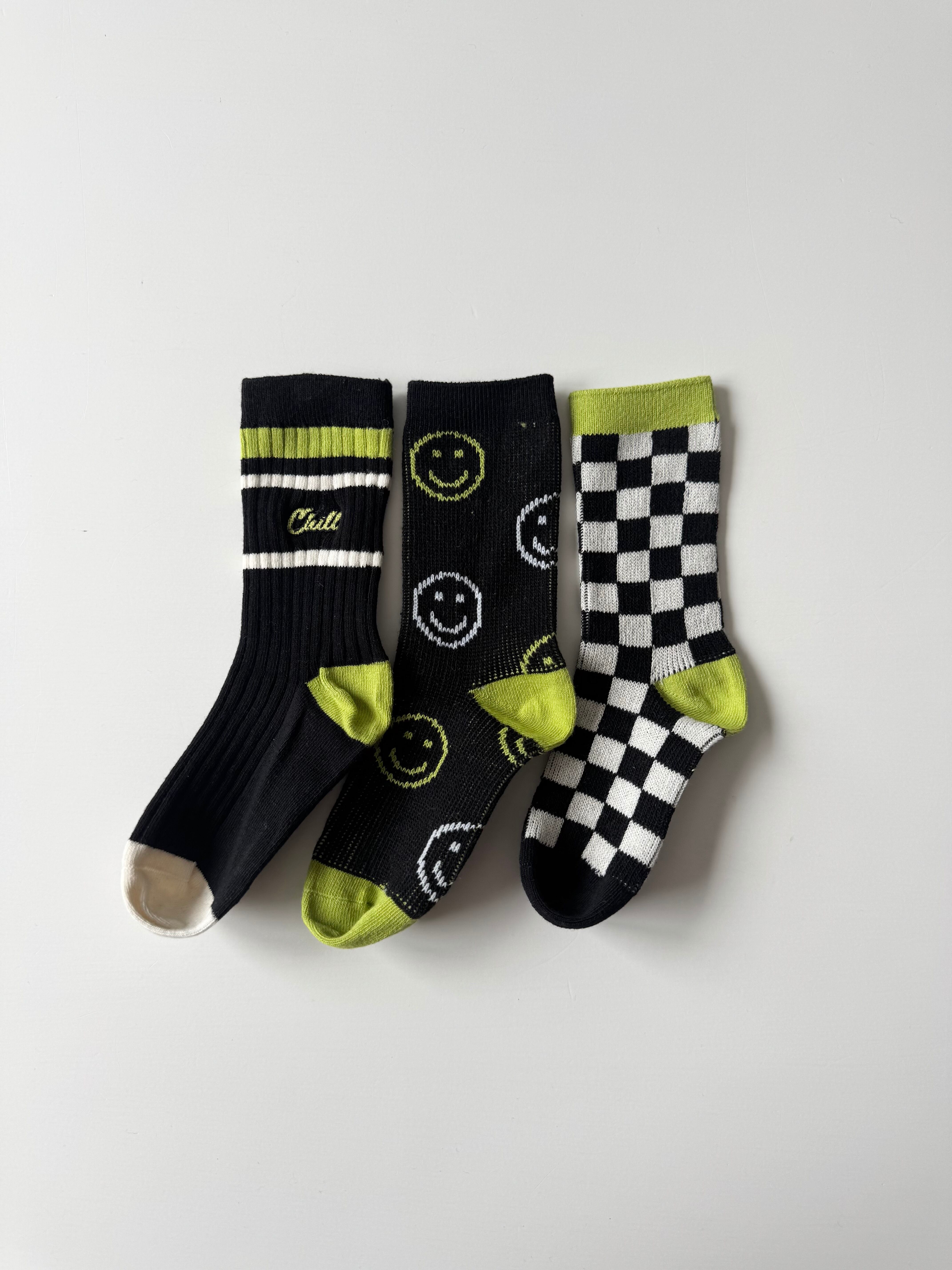 3set Black &Green  socks（13〜19cm）4202